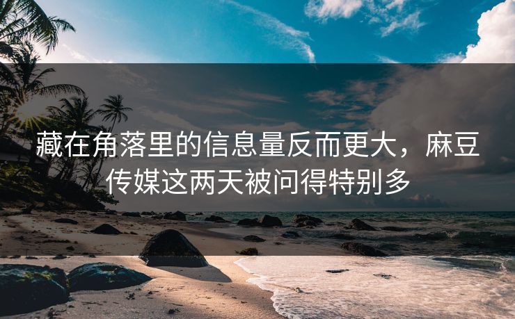 藏在角落里的信息量反而更大,麻豆传媒这两天被问得特别多 第1张 藏在角落里的信息量反而更大,麻豆传媒这两天被问得特别多 第1张